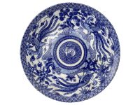 Antique Repaired Plate Chinese Qilin Phoenix XL Birds Bowl Dish Platter Blue White Ceramic Serving Decor Display c1800's / EVE