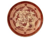 Antique Repaired Plate Chinese Nine Valley Red XL Birds Bowl Dish Platter Ceramic Serving Decor Display c1800's / EVE