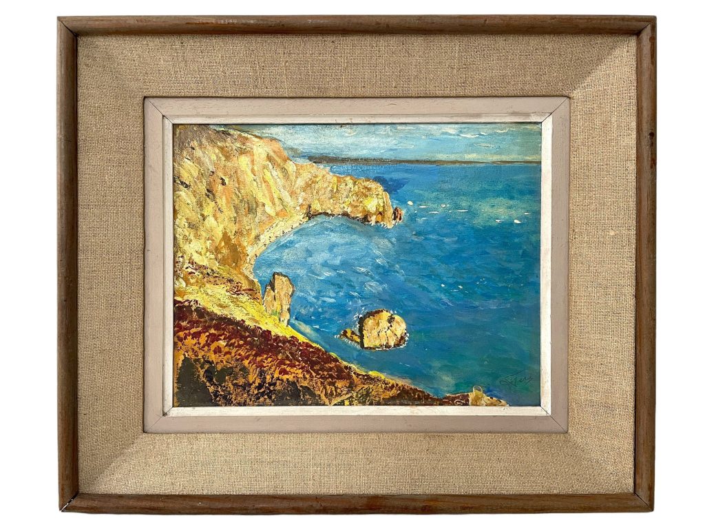 Vintage French Seaside Coastal Natural Harbour Cove Sea Acrylic Painting Framed Wall Decor circa 1960-70’s / EVE