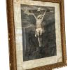 Antique German Framed Crucified Jesus Religious Church Catholic Nunnery Monastery Print Frame Wall Decor c1860-1900's / EVE