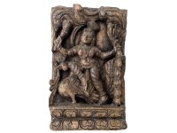 Vintage Indian Krishna Peacocks Wall Hanging Wooden Panel Statue Figurine Carving Sculpture Wooden Art c1960-70's / EVE