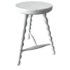 Vintage French Wooden White Medium Milking Stool Chair Seat Kitchen Table Farm Footrest Bobbin Leg Stand Display Step c1970-80's / EVE