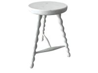 Vintage French Wooden White Medium Milking Stool Chair Seat Kitchen Table Farm Footrest Bobbin Leg Stand Display Step c1970-80's / EVE