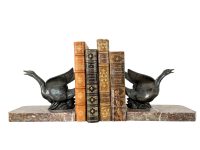 Vintage French Geese Goose Bookends Metal Marble Stone Book End Pair Stand Holder Storage Display Support c1930-1940’s / EVE Vintage French Geese Goose Bookends Metal Marble Stone Book End Pair Stand Holder Storage Display Support c1930-1940's / EVE