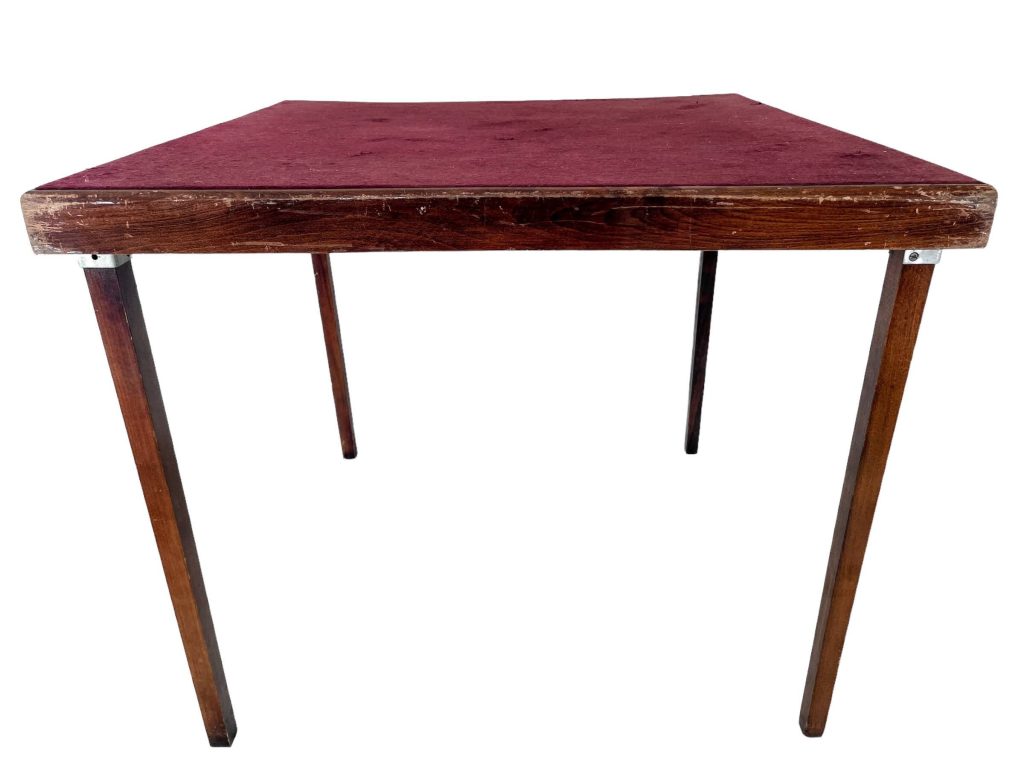 Vintage English Large Red Felt Topped Folding Wooden Foldable Folding Gaming Games Card Table circa 1940-50’s / EVE