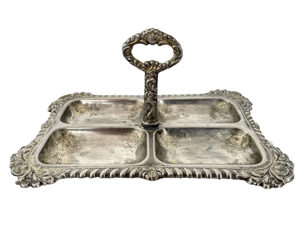 Vintage English Silver Plated Metal Ornately Edged Condiment Nibbles Dinner Tray Plate Dish Charger Serving circa 1920-30’s / EVE