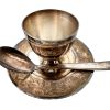 Vintage French Small Metal Egg Cup Saucer Spoon Tarnish Patina circa 1930-40's / EVE