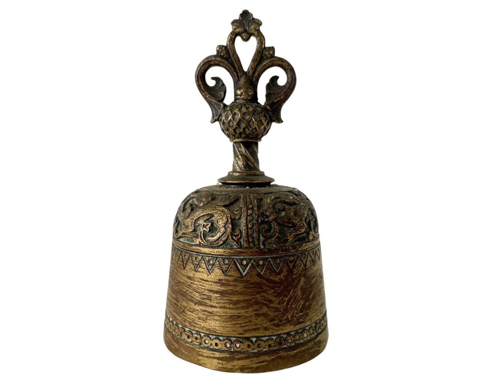 Antique French Brass Summoning Hand Bell Summon Ornament Decor Ringing Metal Gold Charm Gift 1910-20’s / EVE