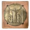Vintage French Religious Saint Plaque Wood Christ Sacred Heart Patina Catholic Church Chapel Cross Religious Symbol Jesus c1930-50's / EVE