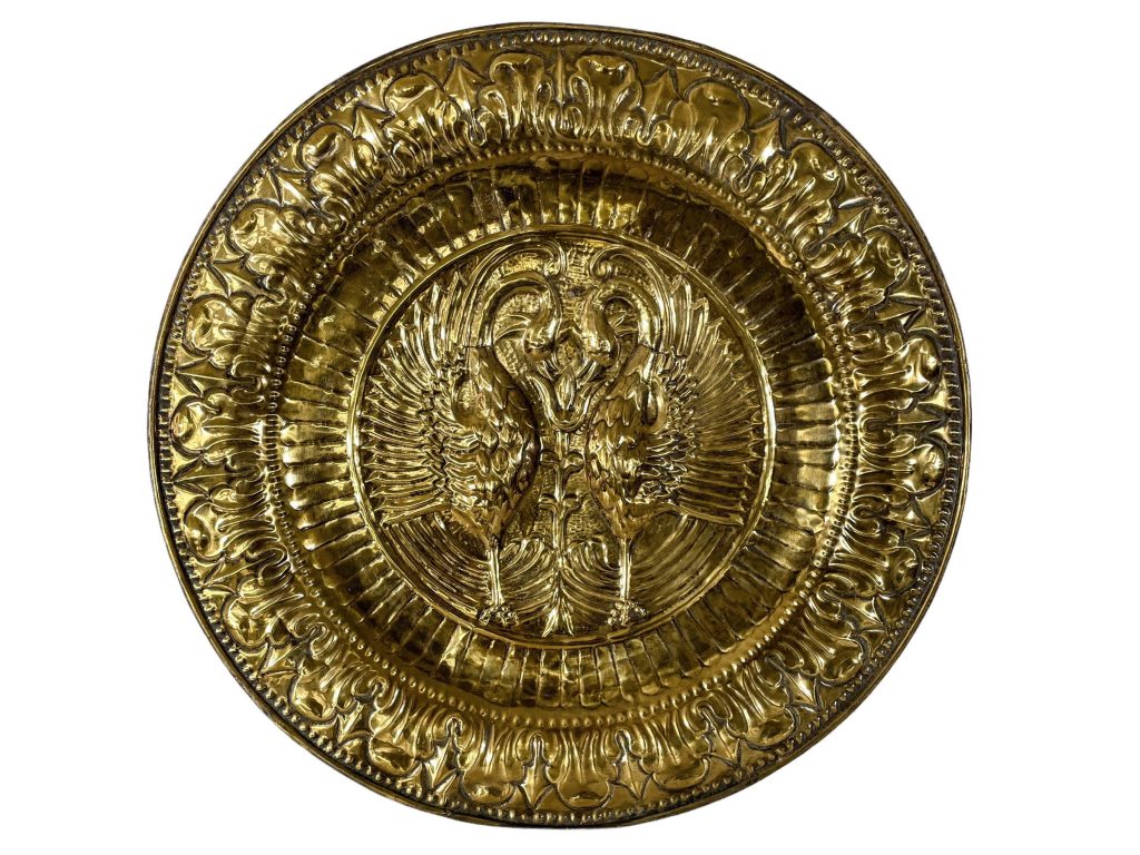 Vintage Indian Peacock Large Brass Metal Circular Tray Dish Platter Plate Decorative Table circa 1970-80’s / EVE