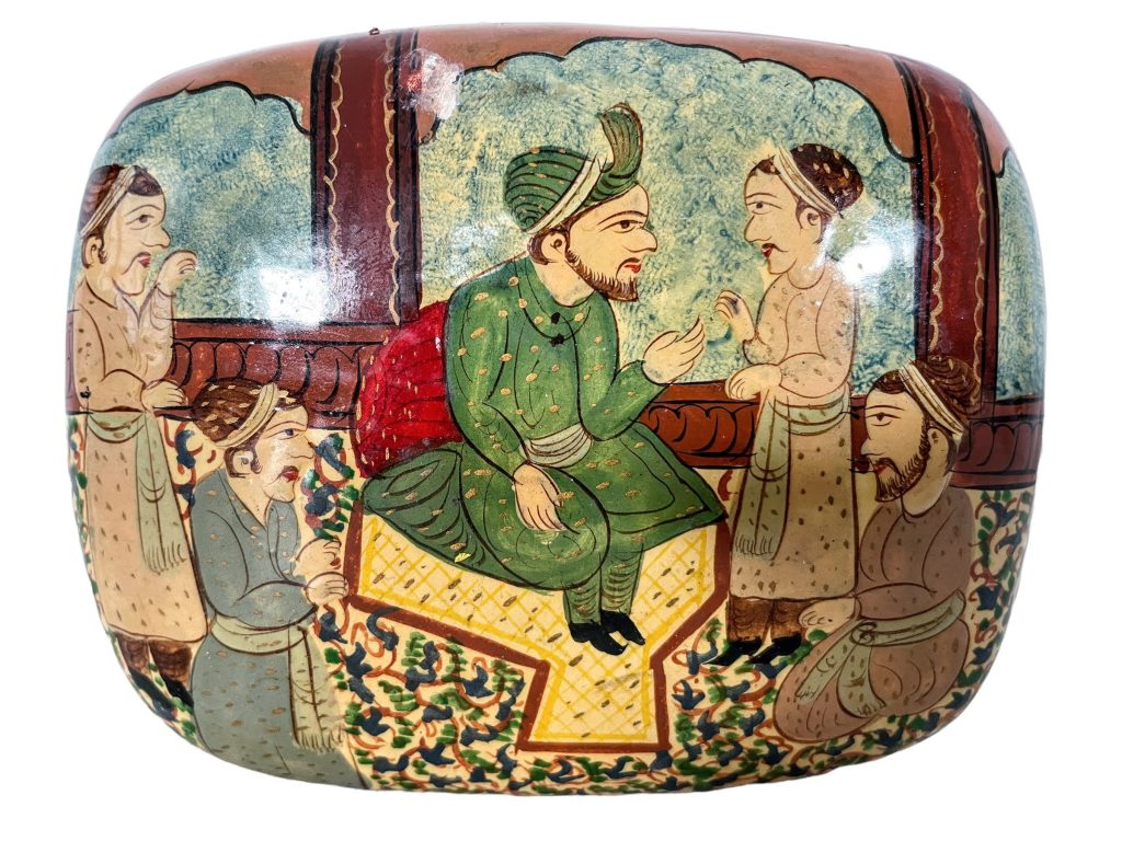 Vintage Middle Eastern Painted Lacquer Small Storage Box Dish Pot Bowl Jewellery Ring circa 1960-70’s / EVE