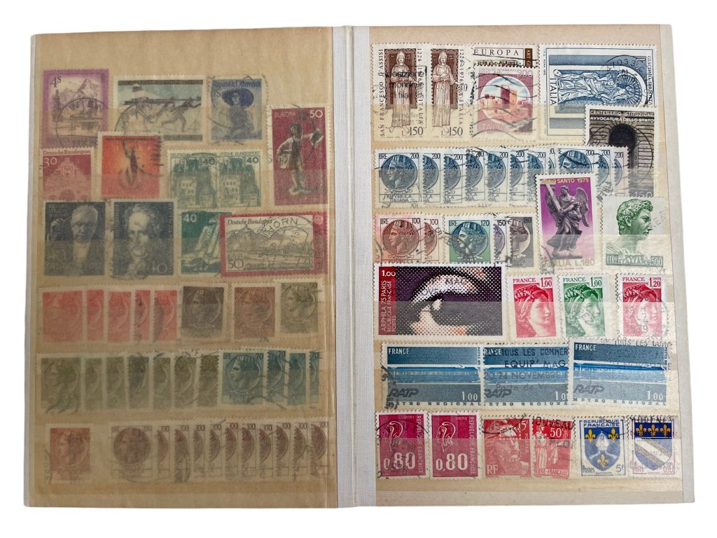 Vintage Stamp Album With Stamps Assorted Stamps Collector Gift Europe Israel Philipines Italy c1940-80’s / EVE