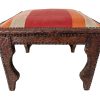 Padded Stool Vintage Moroccan Arabian Style Wooden Wood Small Chair Seat Square Rest Studs c1960-70's / EVE