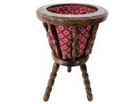 Knitting Basket Vintage French Bobbin Leg wooden sewing crocheting stand up basket stand holder bag circa 1940-50's