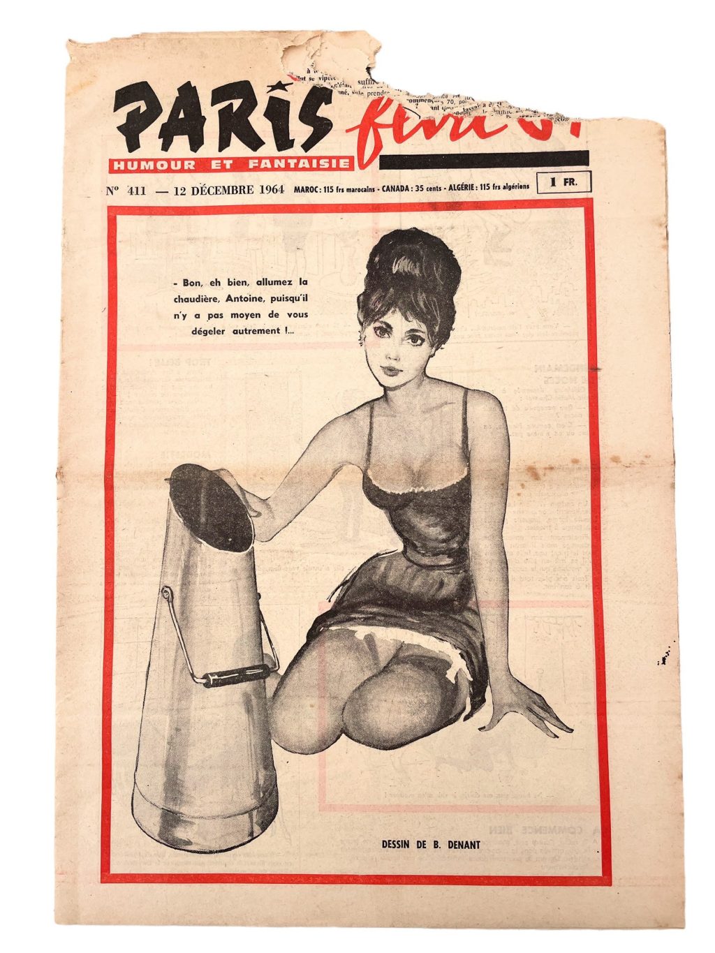 Vintage French Paris Flirt Number 411 12/12/1964 Adult Comic Newspaper Humour Fantasy Cartoons Romance Memorabilia Collector c1964-65 / EVE