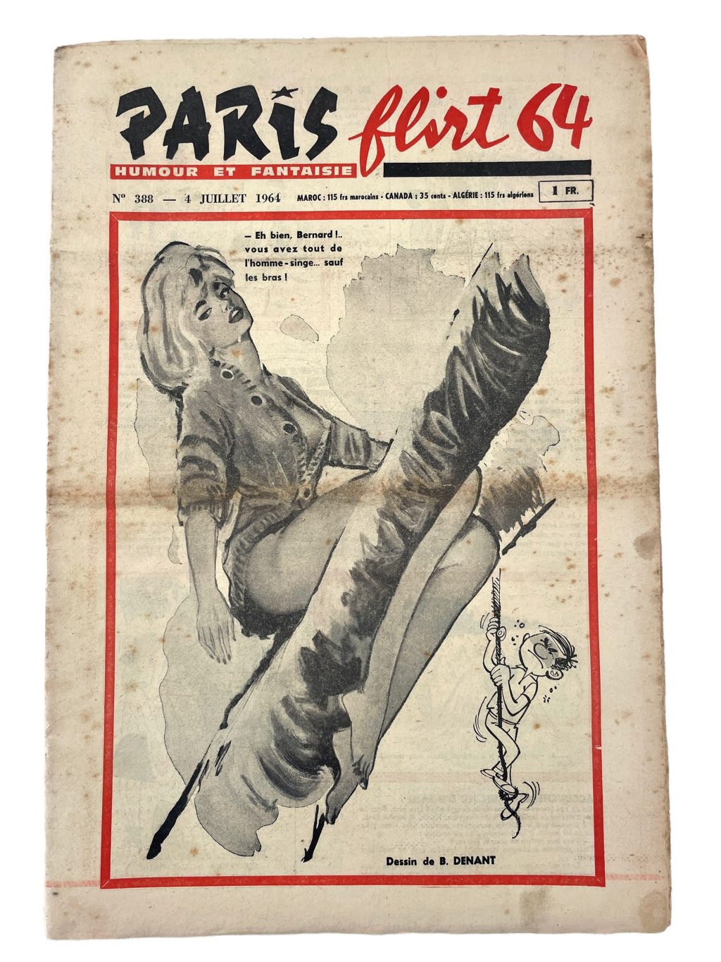 Vintage French Paris Flirt Number 388 4/7/1964 Adult Comic Newspaper Humour Fantasy Cartoons Romance Memorabilia Collector c1964-65 / EVE