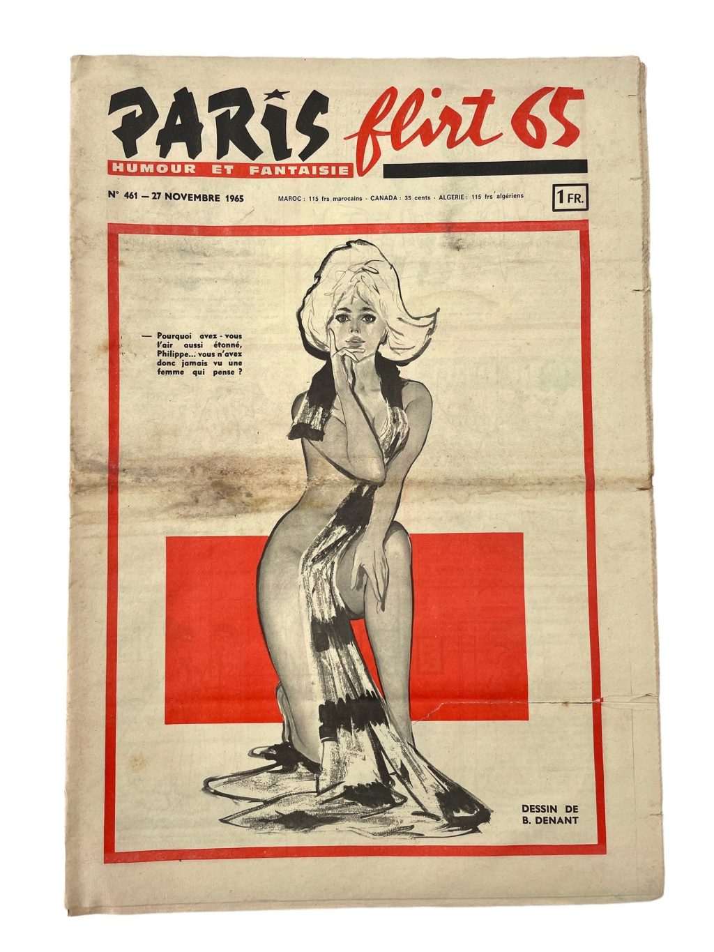 Vintage French Paris Flirt Number 461 27/11/1965 Adult Comic Newspaper Humour Fantasy Cartoons Romance Memorabilia Collector c1964-65 / EVE