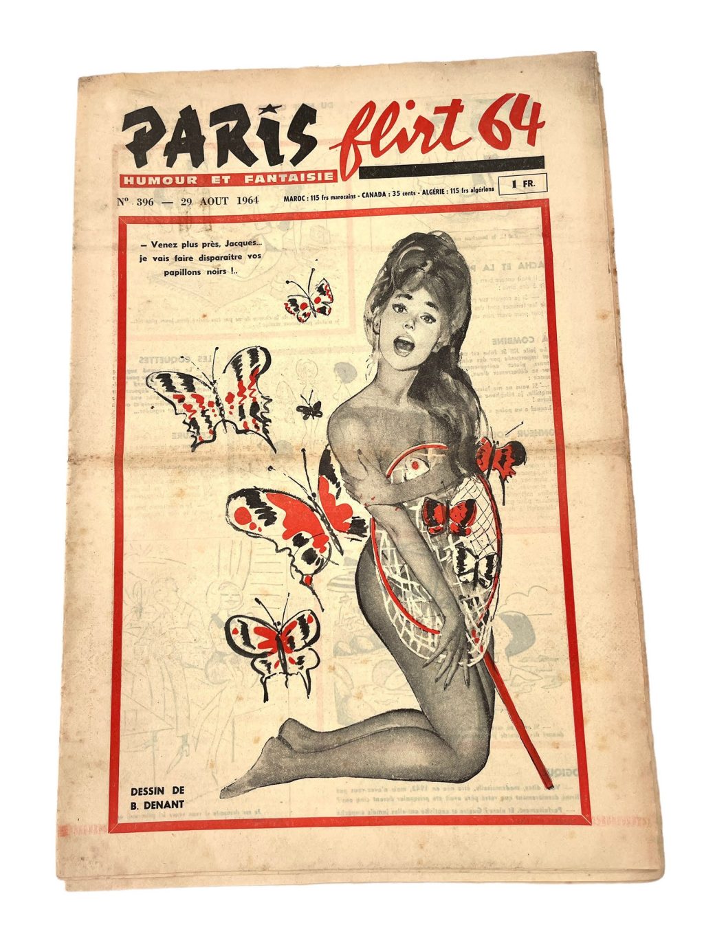 Vintage French Paris Flirt Number 396 29/8/1964 Adult Comic Newspaper Humour Fantasy Cartoons Romance Memorabilia Collector c1964-65 / EVE