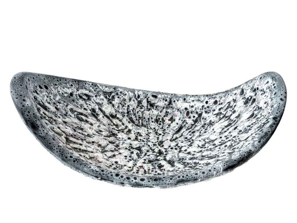 Vintage French Large Crater Glaze Fruit Table Bowl Mid Century Modern Brutalist Large White Grey Ceramic Pot Decor Design c1960-70's / EVE