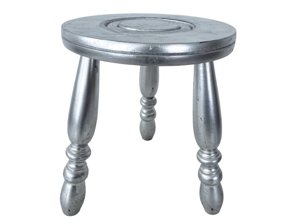 Silver Stool Vintage French Country Cottage Bobbin Style Turned Leg Table Wooden Wood Chair Seat Stand Pot Display Tabouret c1960-70’s