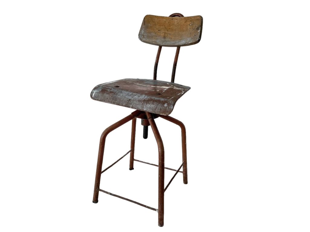 Vintage French Chair Atelier Studio Metal Wood Adjustable Stool Work Chair Seat Industrial Look Design Studio circa 1930-50’s