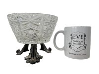 Alternative view of Vintage French Glass Metal Serving Dish Handled Pot Bowl Catch-All Vase Display Wear Patina Prop Dining c1970-80's