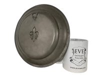 Alternative view of Vintage French Fleur De Lys Pewter Wall Hanging Dinner Plate tray charger platter serving table display patina c1960-70's