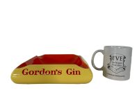 Alternative view of Vintage French Original Ceramic Gordon's Gin Large Yellow Red Ashtray Dish Pot Smoking Tobacciana Pub c1980-90's