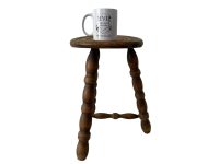 Alternative view of Vintage Stool French Wooden Wood Milking Chair Seat Bobbin Table Farm Round Shaped Seat Plant Rest Stand Plinth Tabouret c1960-70's