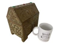 Alternative view of Vintage French Brass Repousse Jewellery Jewelry Trinket Box Ring Fabric Lined Dressing Table Treasure Box Chest Gift c1950's