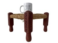 Alternative view of Vintage Indian Red Stained Wood Wooden Woven Raffia Strung String Footstool Foot Stool Rest Footrest Display Stand circa 1990's