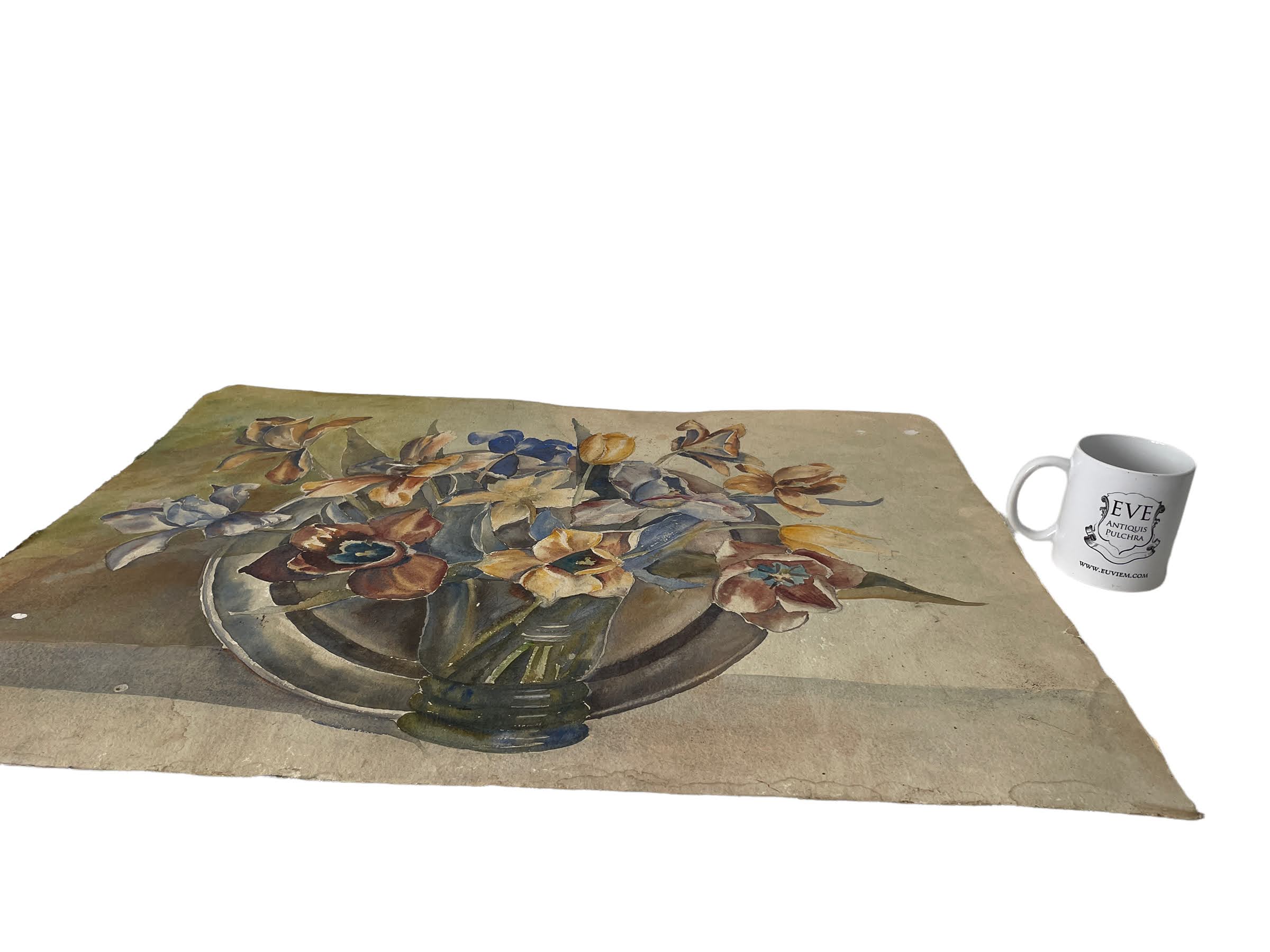 Vintage French Tulips In Vase Still Life Gouache Water Colour Painting On Thick Paper Wall Decor circa 1930’s 4 Vintage French Tulips In Vase Still Life Gouache Water Colour Painting On Thick Paper Wall Decor circa 1930's - Image 4