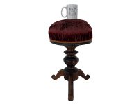 Alternative view of Vintage French Adjustable Wooden Wood Piano Stool Work Small Chair Red Cushioned Seat Tabouret circa 1910-20's