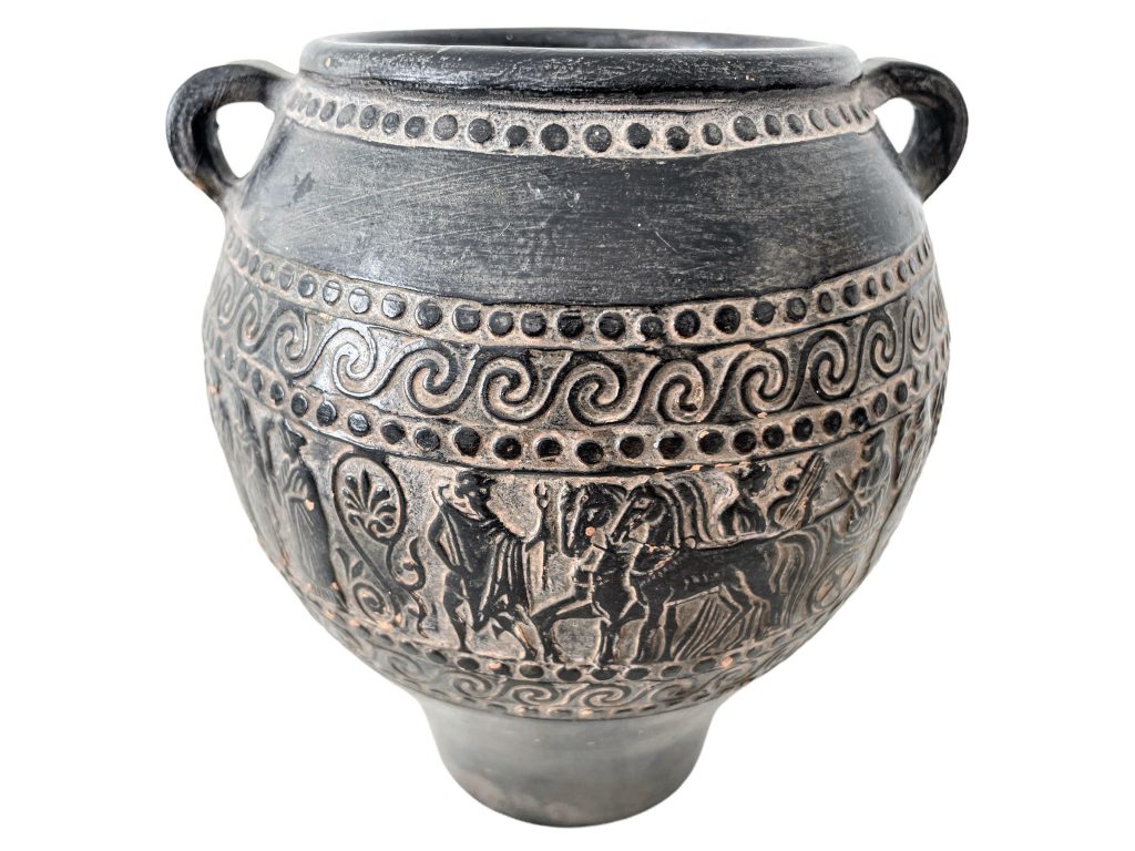 Vintage Greek Vase Terracotta Black Oil Wine Water Flask Vase Decanter Ornament Handmade Decor Design c1970-80’s