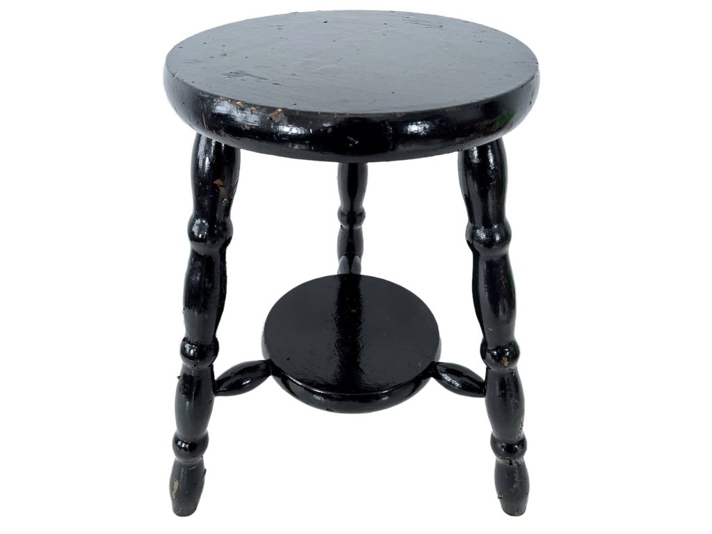 Stool Vintage French Painted Black Wooden Foot Rest Small Chair Seat Step Stand Kitchen Table Rustic Rural Tabouret circa 1960-70’s