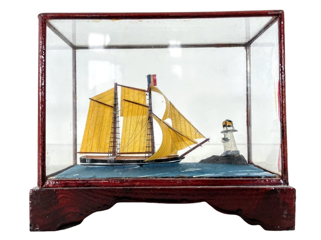 Vintage French Cased Handmade Sailing Ship Galleon Sailing Sail Boat Ornament Gift circa 1980-90’s