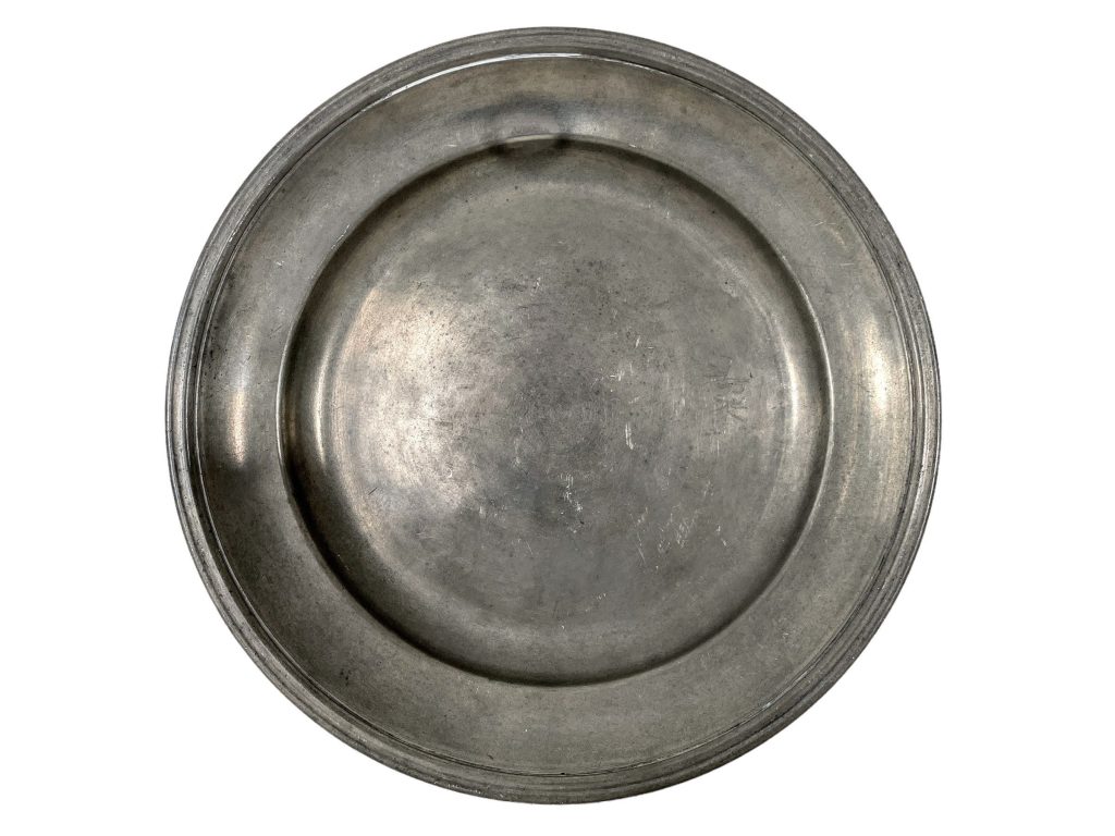 Vintage French Fleur De Lys Pewter Wall Hanging Dinner Plate tray charger platter serving table display patina c1960-70’s
