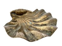 Vintage French Large Brass Shell Clam Metal Catch-All Ashtray Dish Plate Ornament Tarnish Patina c1950's