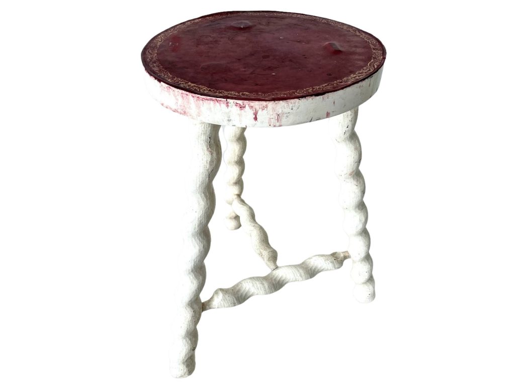 Vintage French Painted White Twisty Spiral Stool Rustic Rural Table Wooden Wood Chair Seat Stand Flower Pot c1950-60’s