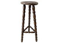 Vintage French Tall Wooden Wood Stool Chair Seat Kitchen Bar Side Table Kitchen Flower Pot Stand Display Prop circa 1960-70's