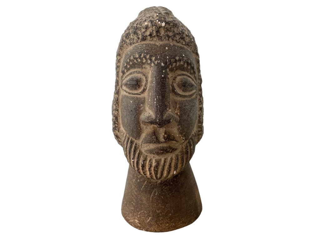 Vintage African Bearded Man Bust Carved Stone Standing Decor Carved Statue Carving Sculpture Tribal Art c1950’s