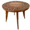 Vintage Madagascan African Tabouret Table Africa Ornately Carved Heavy Decorated wooden side stand display circa 1970-80's