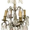 Vintage French Large Light Metal Glass Chandelier Sconce Brass Metal Electric Lamp Four Bulb Electric Pendant DAMAGED c1950-1960's