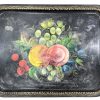 Vintage USSR Russian Fruits Black Metal Serving Eating Dining Lap Dinner Tray circa 1950-60's