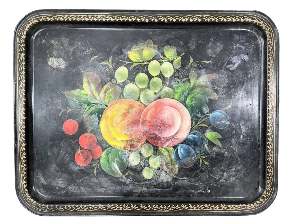 Vintage USSR Russian Fruits Black Metal Serving Eating Dining Lap Dinner Tray circa 1950-60’s