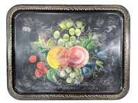 Vintage USSR Russian Fruits Black Metal Serving Eating Dining Lap Dinner Tray circa 1950-60's