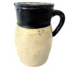 Vintage French Large Traditional Farmhouse Rustic Jug Clay Jug Vase Black Beige Water Jug Pitcher Serving Ornament c1920-30's