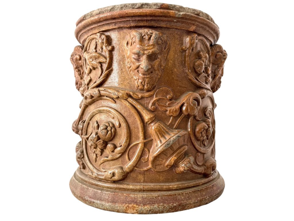 Antique Italian Satan Lucifer Faun Pot Terracotta Clay Catch-All Pen Pot Horned Man Prop Decor Display c1900-20s