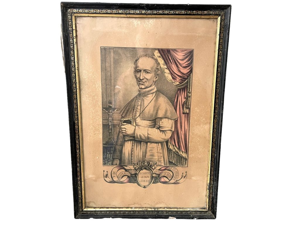 Antique French Napoleon III Frame Pope Leon XIII Religious Church Catholic Print Frame Wall Decor c1880’s