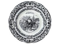 Antique French Black And White Ceramic Conversation Plate Serving Dish Table Wall Decor c1855